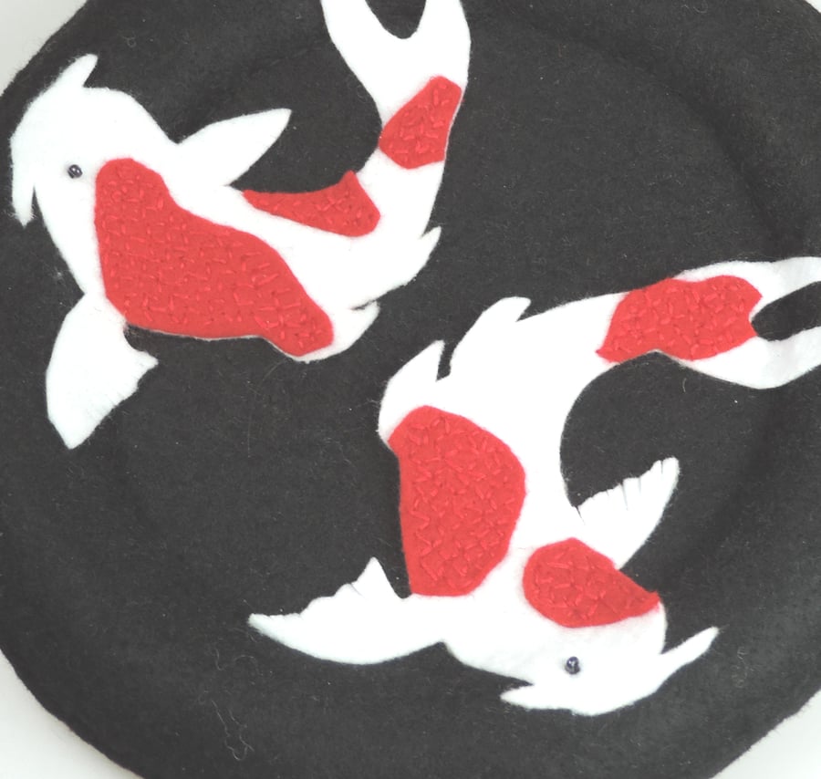 Japanese inspired Hanging, Koi Carp Fish, Hand stitched Felt design