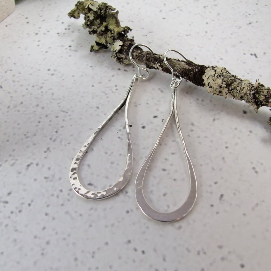 Earrings, Sterling Silver Long Teardrops 