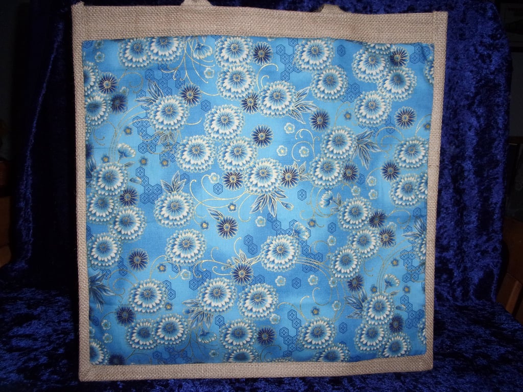 Jute Bag with Blue Fabric Pocket