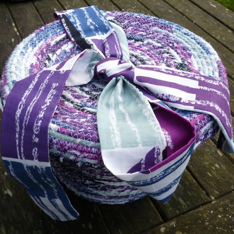Liberty print fabric coiled fabric basket with lid - small storage