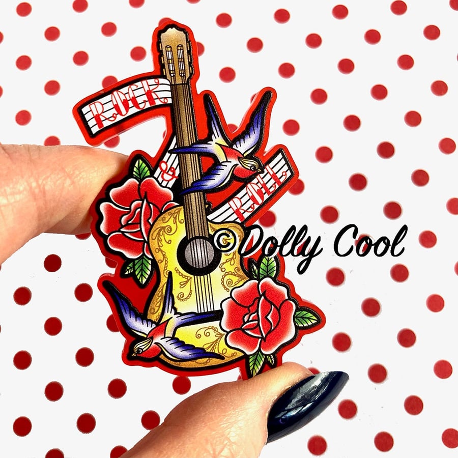 Rock & Roll Guitar Brooch by Dolly Cool - Old School Tattoo - 40s 50s Reproducti