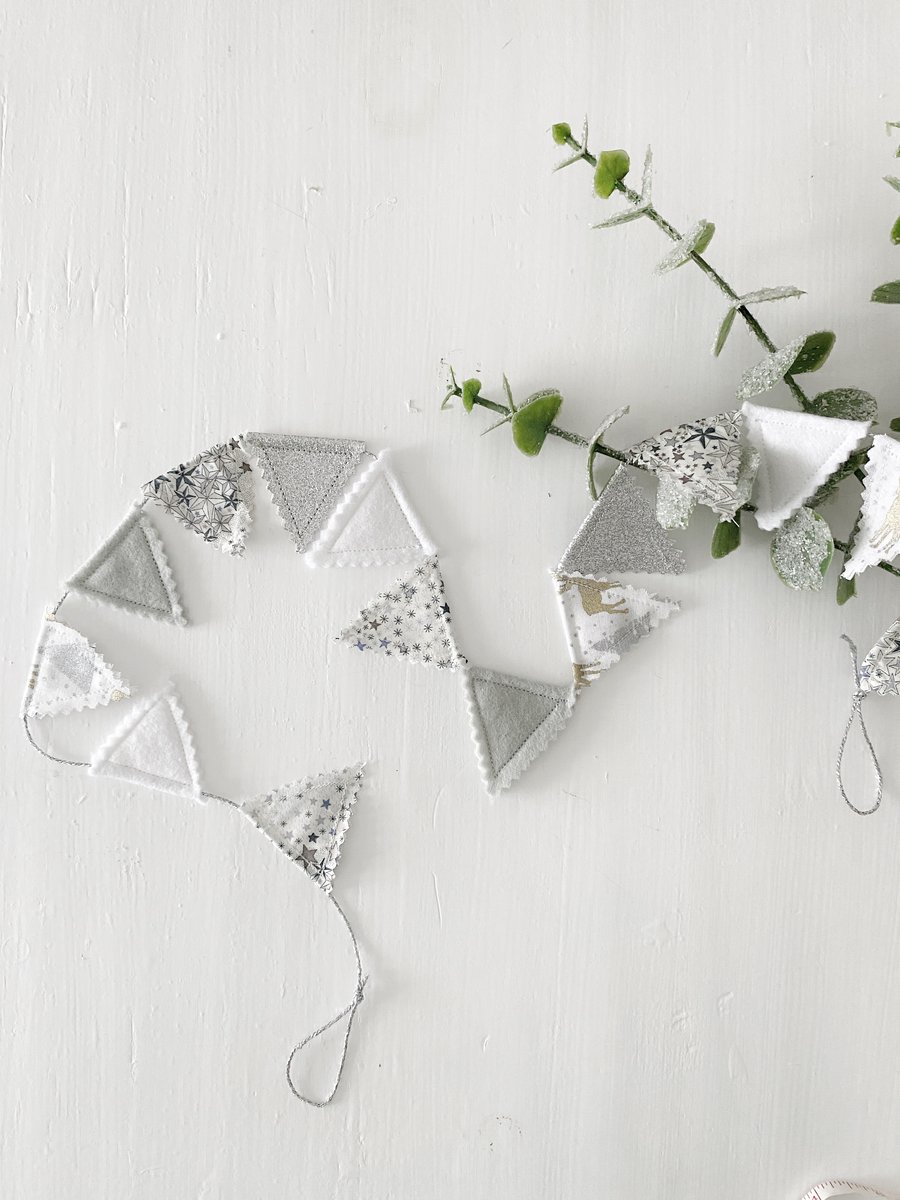 Mini Christmas Themed Silver and White Bunting 