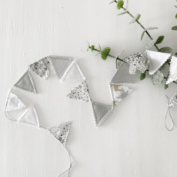 Mini Christmas Themed Silver and White Bunting 