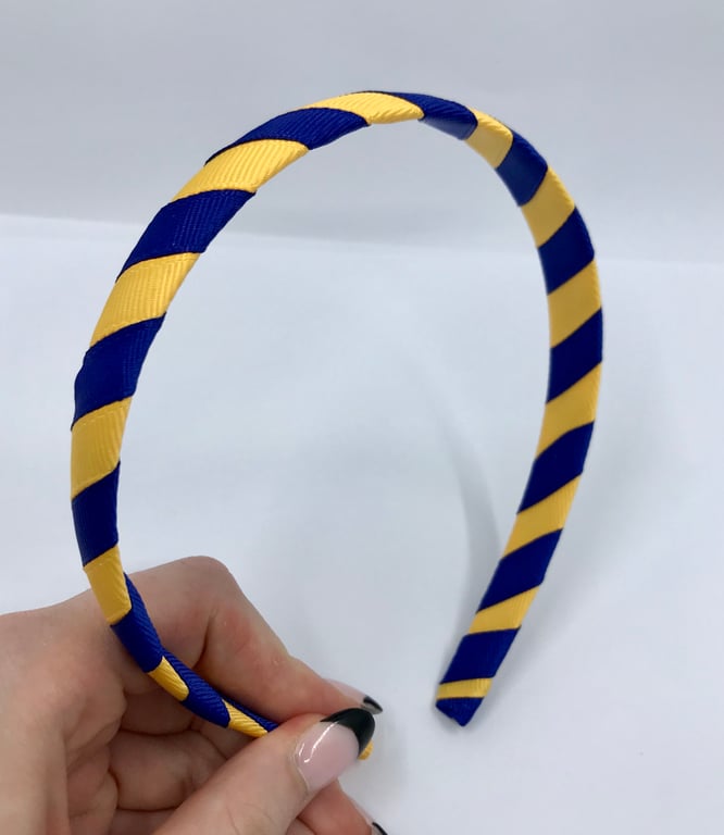 School Cobalt Blue and Yellow Gold 1.8cm striped Hairband