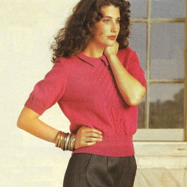 VINTAGE KNITTING PATTERN Ladies Lace Panel Sweater