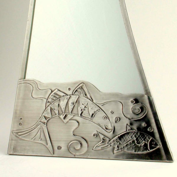 Bathroom mirror.Pewter. Big fish little fish.