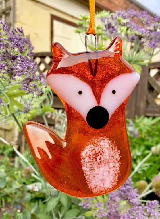 Bright Orange Fused Glass Fox