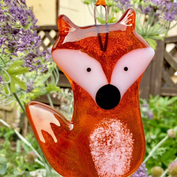 Bright Orange Fused Glass Fox