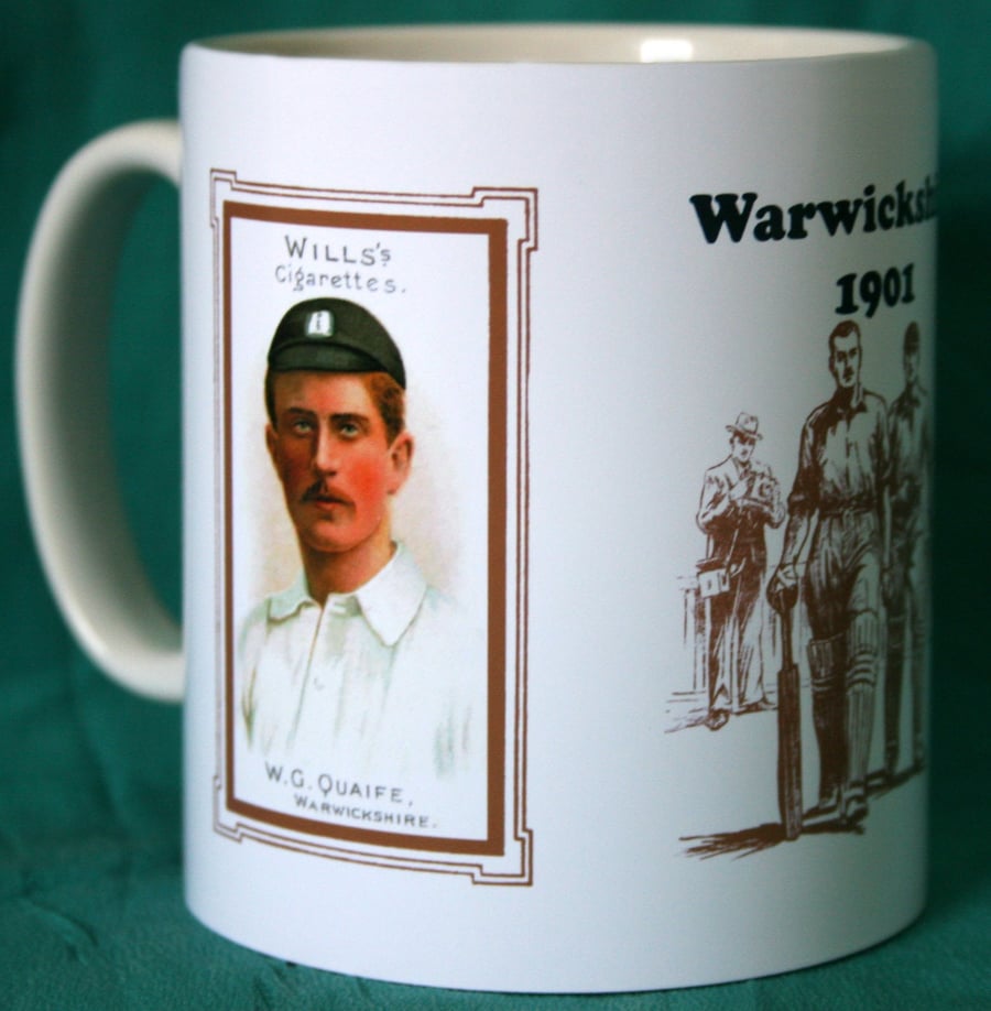 Cricket mug Warwickshire 1901 county players vintage design mug