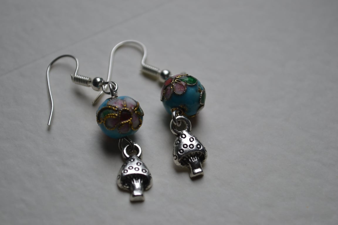 Toadstool earrings with Cloisonne beads