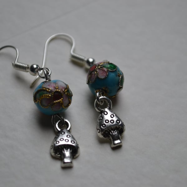 Toadstool earrings with Cloisonne beads