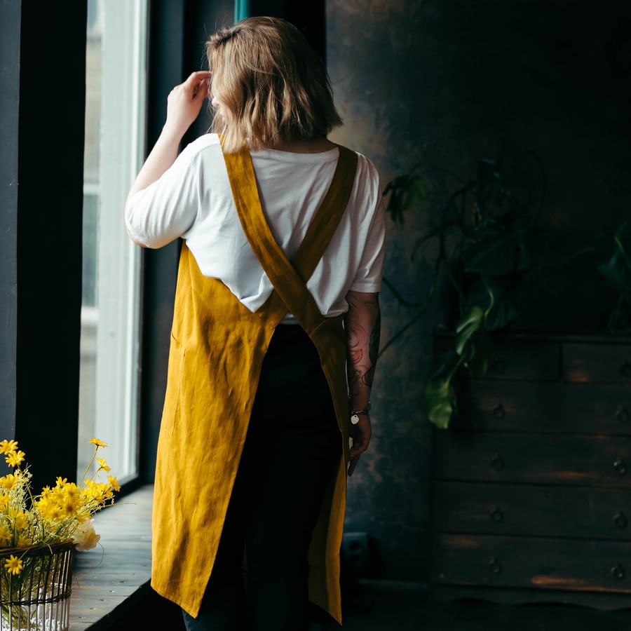 Linen Pinafore Apron, Linen Apron, Apron for Women, Artist Apron, Florist Apron 