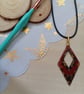 Gothic red hand painted diamond wooden necklace  - Image 1