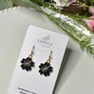 Black Flower Earrings, Floral Charms, Handmade Jewellery 