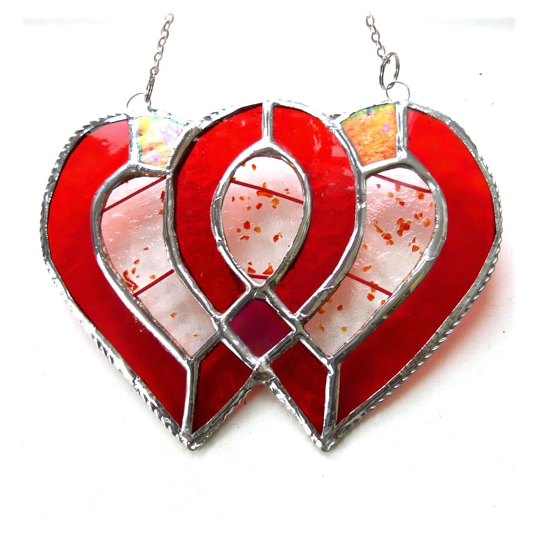 Entwined Heart Suncatcher Stained Glass Ruby 40th Wedding 