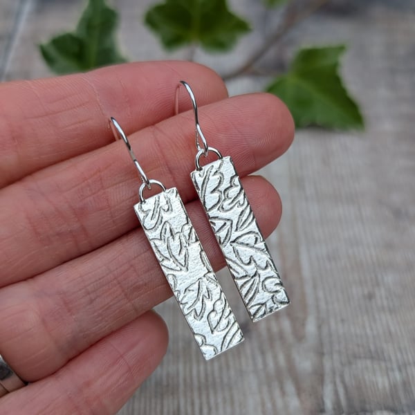 Sterling Silver Long Autumn Leaves Long Rectangle Earrings - JBJ1113