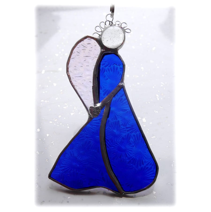 Angel Suncatcher Stained Glass Heart Blue Christmas 028