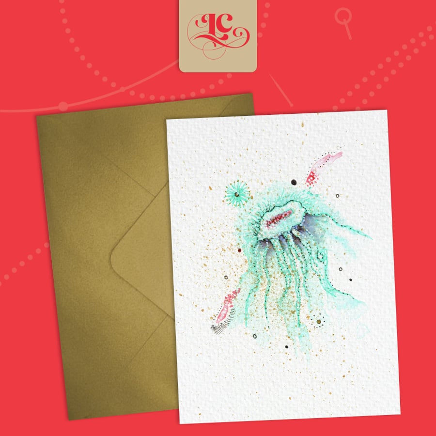 Jellyfish 07 Blank card - Unique hand painted art 