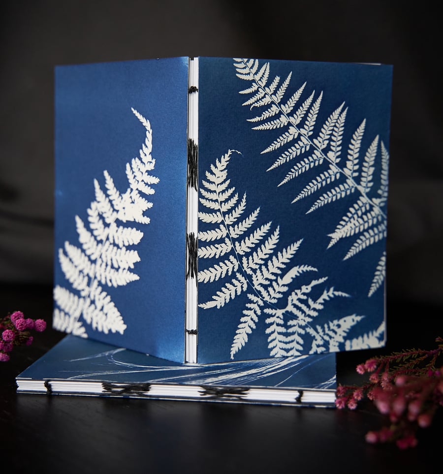 Handmade original cyanotype notebooks size A6 or 4.1x5.8 inches “ferns”