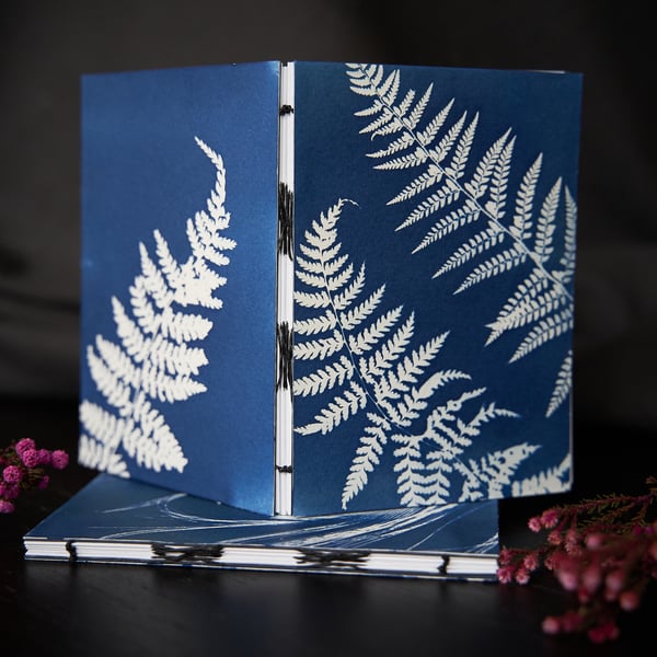 Handmade original cyanotype notebooks size A6 or 4.1x5.8 inches “ferns”