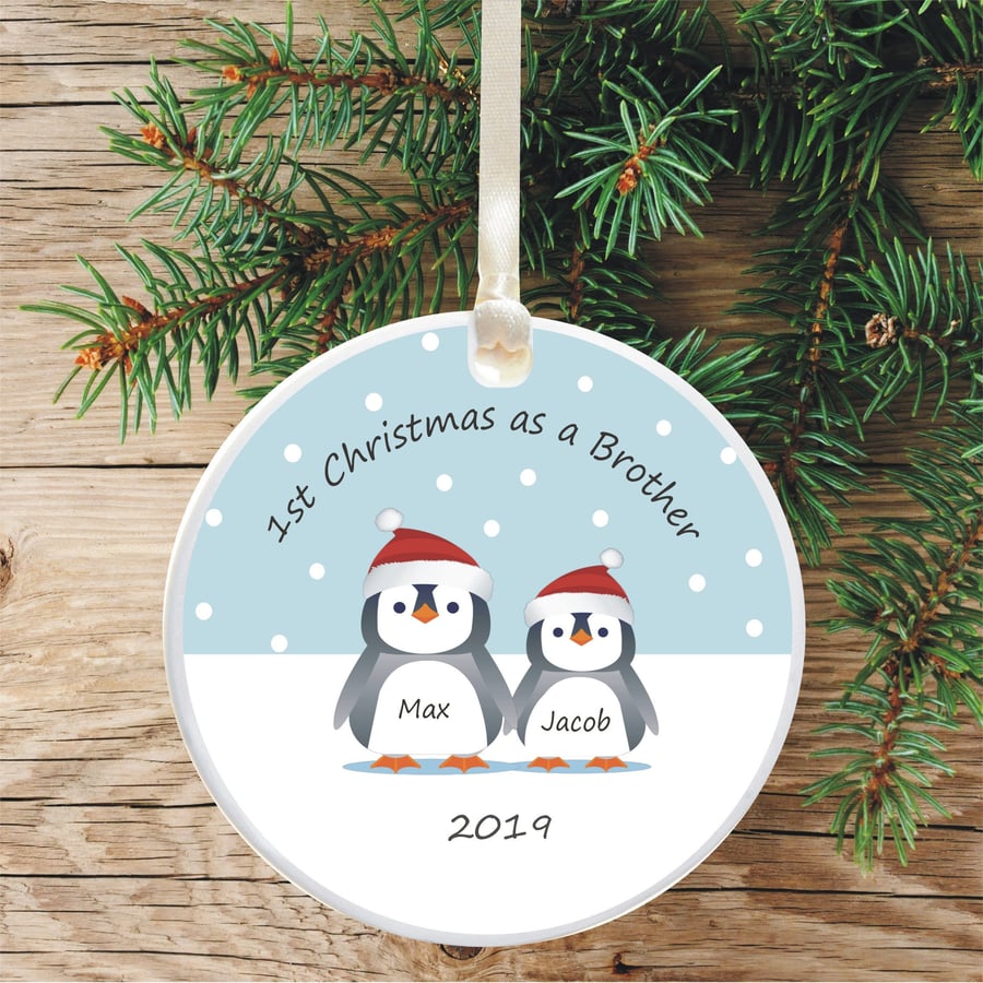 First Christmas As A Brother Personalised Christmas Decoration - New Brother