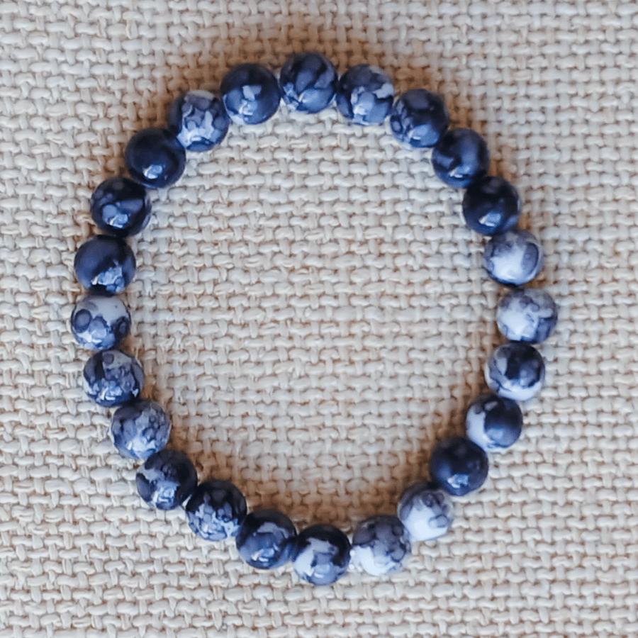 Ladies Moss Agate Elastic Bead Bracelet