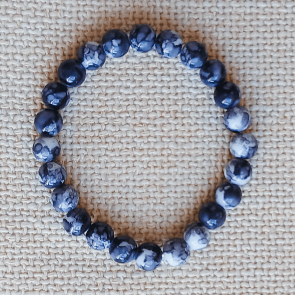 Ladies Moss Agate Elastic Bead Bracelet