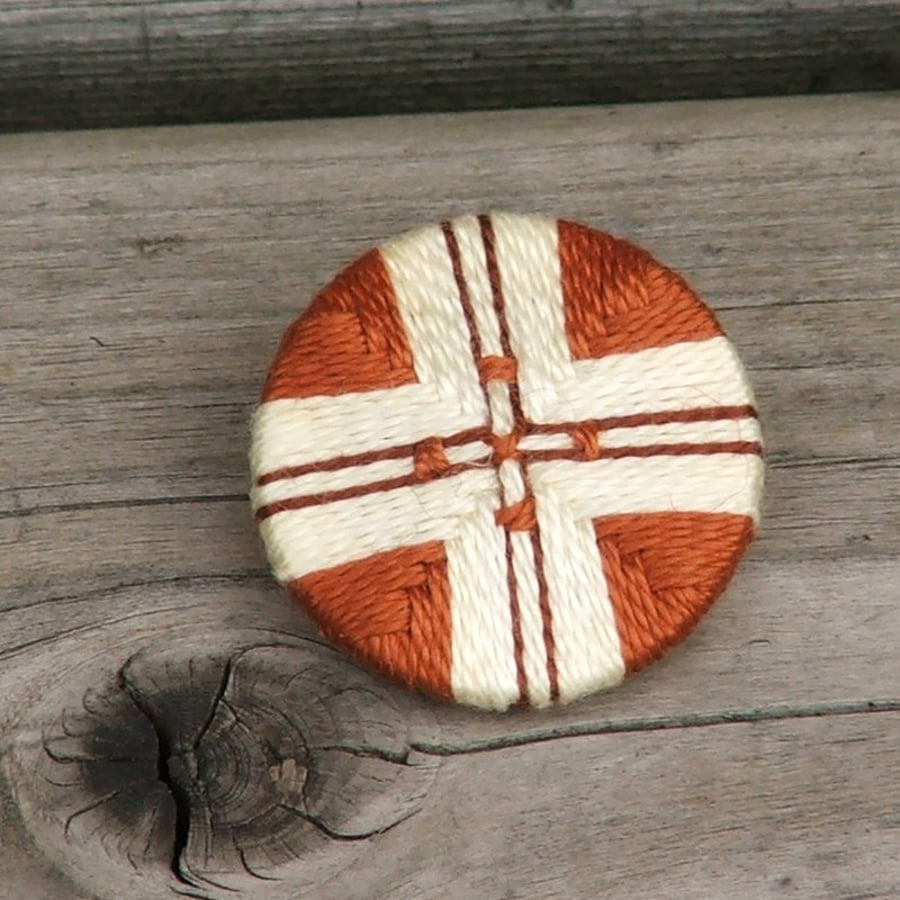 Cream and brown brooch - 25mm - thread wrapped using passementerie techniques