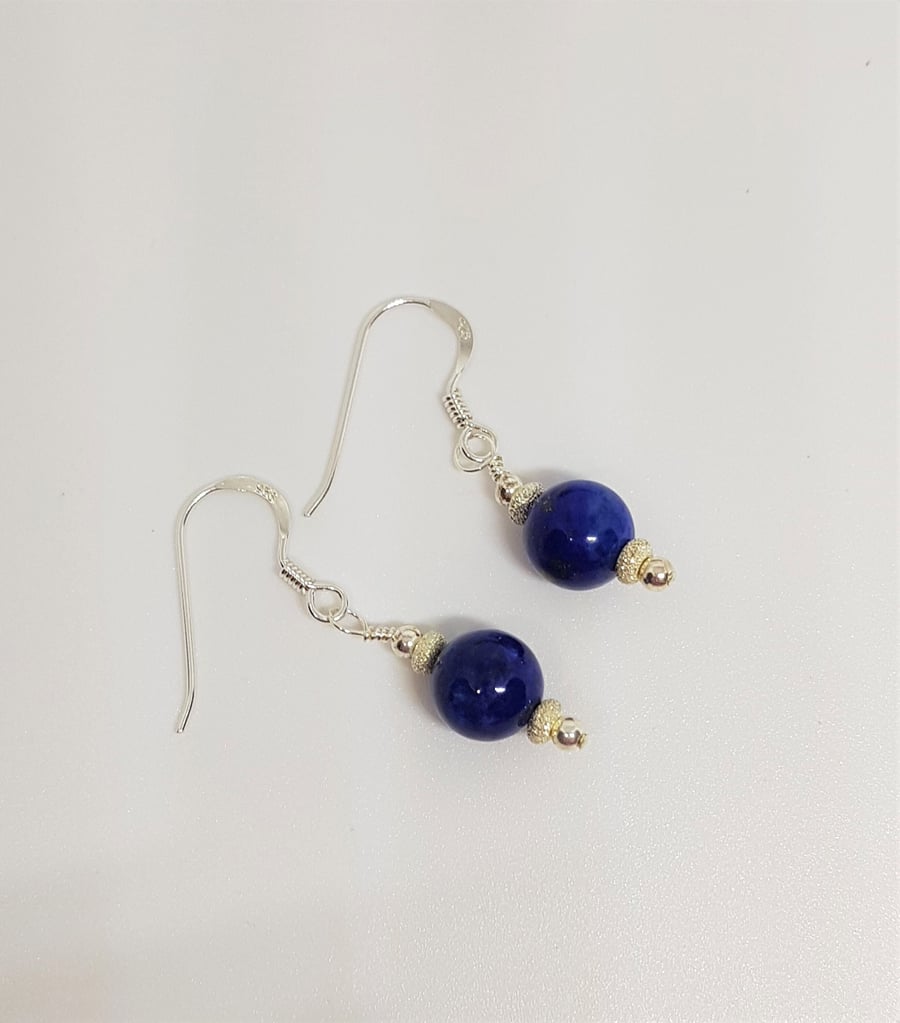 Lapis Lazuli and Sterling Silver Sparkle Drop Earrings
