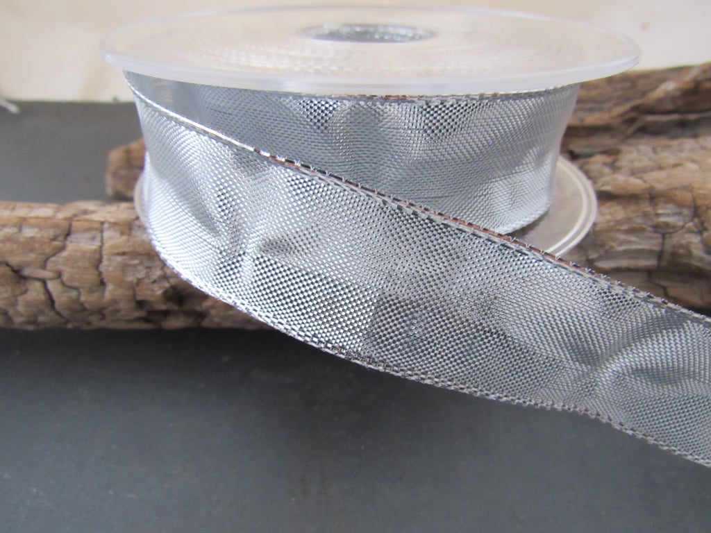 10m Wide Metallic Silver Lamee Ribbon 