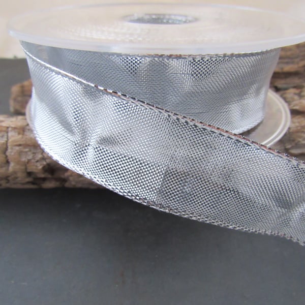 10m Wide Metallic Silver Lamee Ribbon 