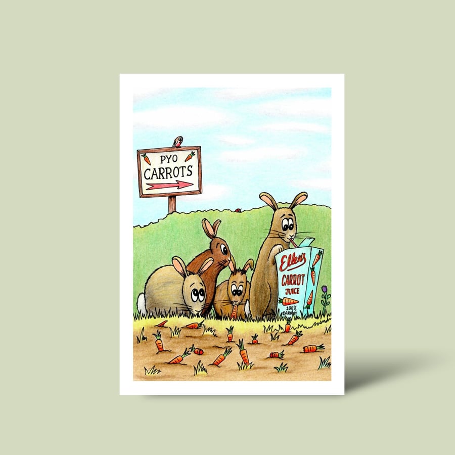 Whimsical Rabbit Greeting Card: Hand-Drawn Cute Bunnies (224)
