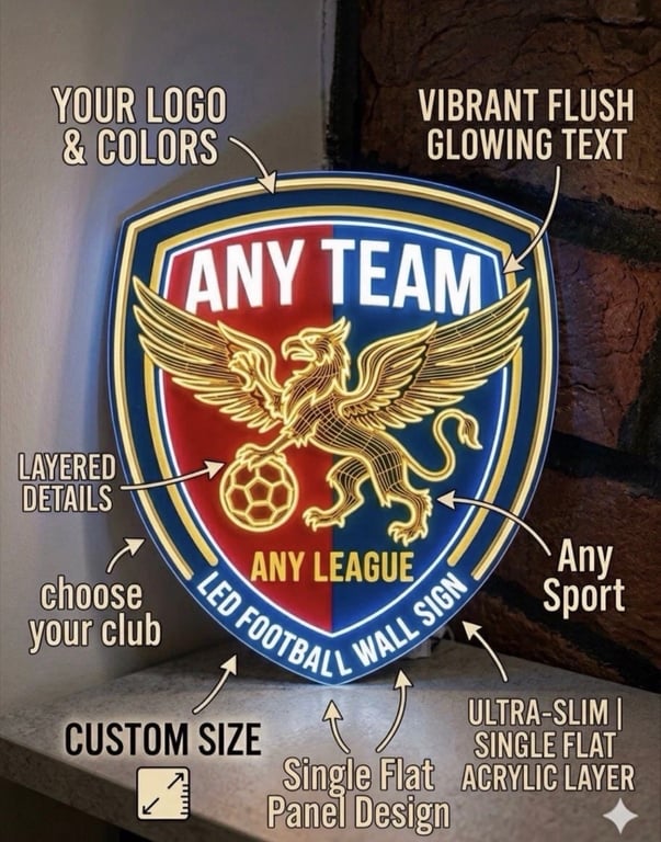 Custom LED Football Crest Sign - Personalized Illuminated Team Logo