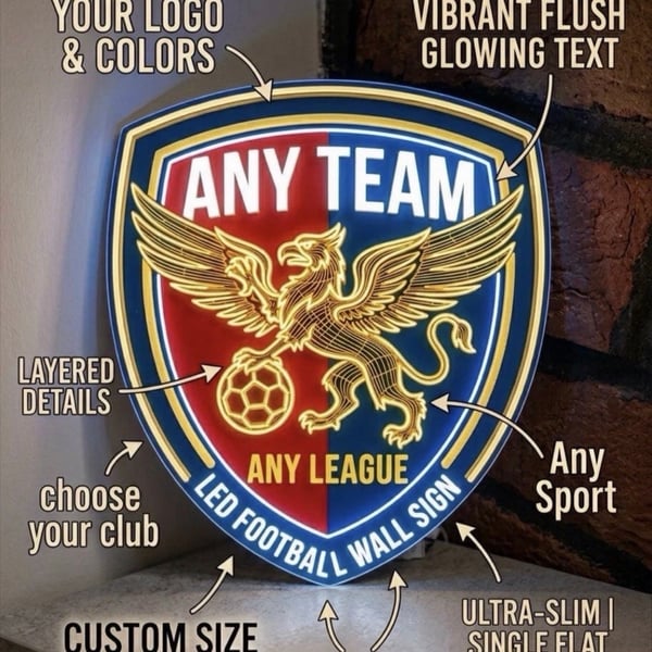 Custom LED Football Crest Sign - Personalized Illuminated Team Logo