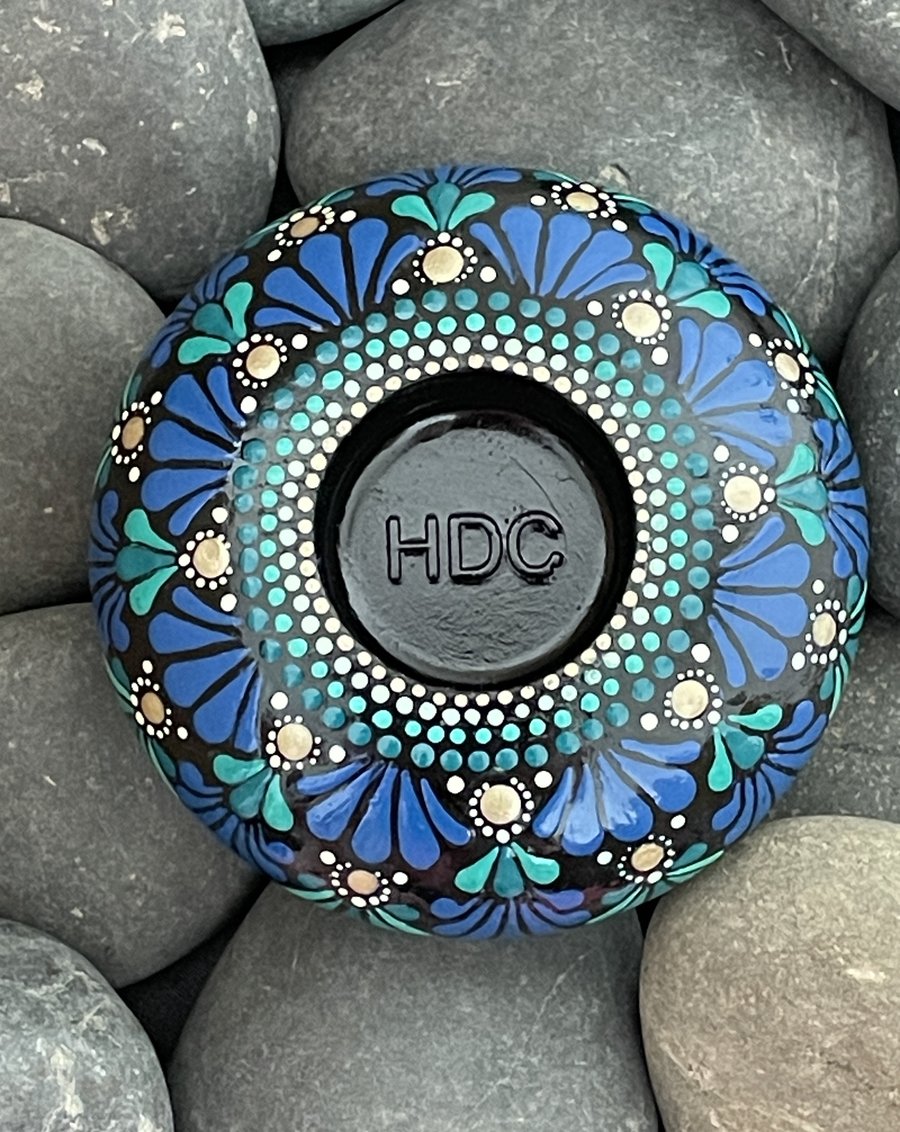 Blue Mandala Tea Light Candle Holder Acrylic Art Painting Hand Painted Unique