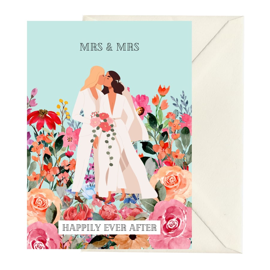 Mrs and Mrs Wedding Card perfect for Lesbian and Gay Couples