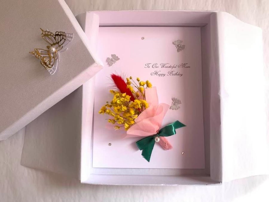 3D Dried Flower Birthday Card: Handmade Personalized Bouquet C012