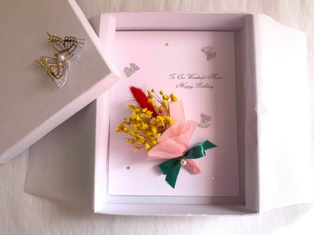 3D Dried Flower Birthday Card: Handmade Personalized Bouquet C012