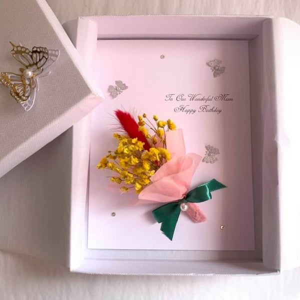 3D Dried Flower Birthday Card: Handmade Personalized Bouquet C012