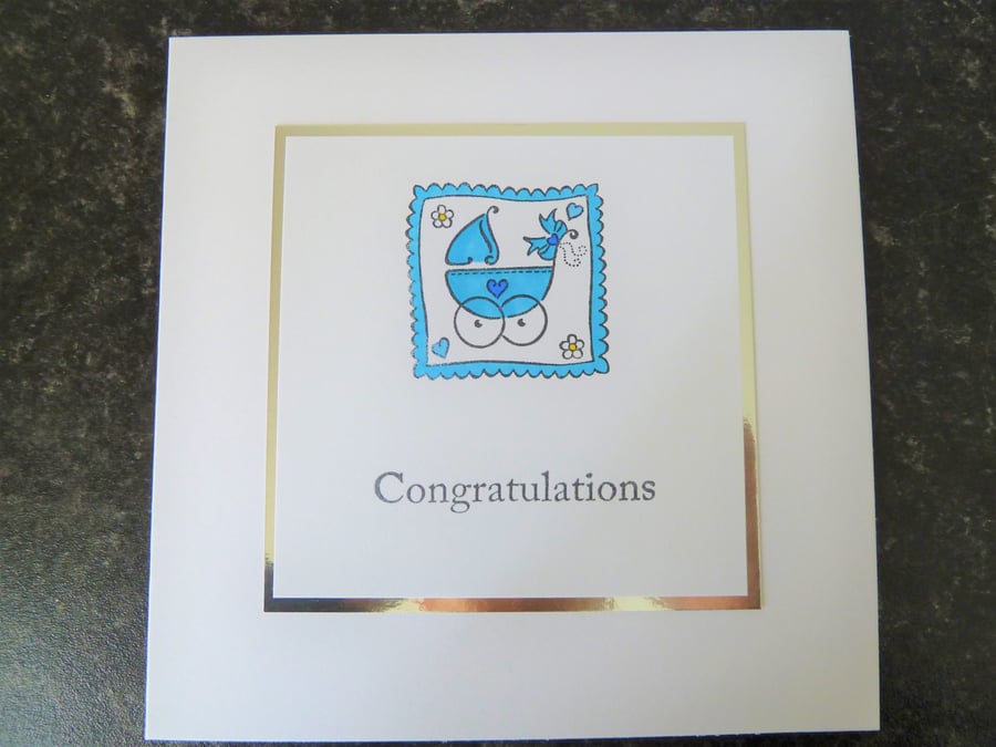blue pram new baby card