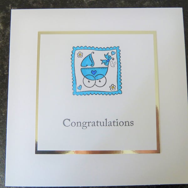 blue pram new baby card