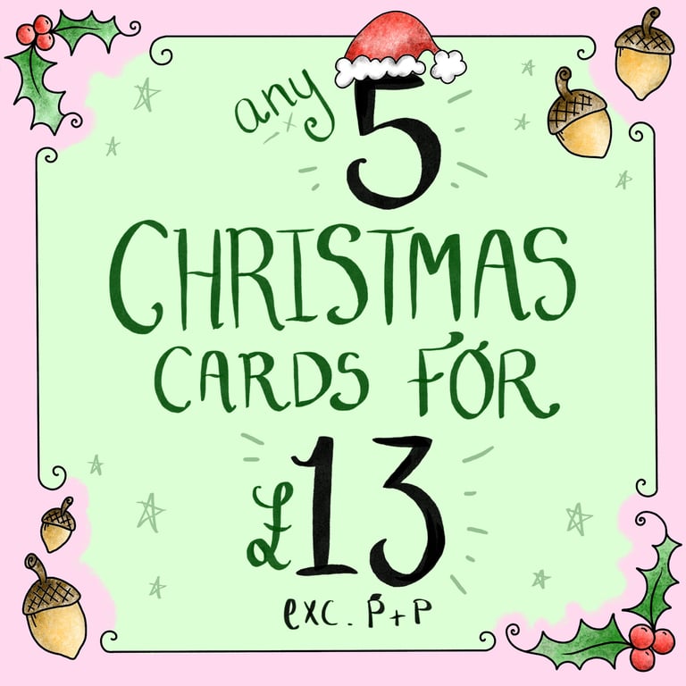 Christmas Card Bundle, Choose any five cards! Friend and Family Christmas Cards