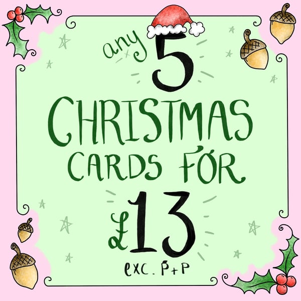 Christmas Card Bundle, Choose any five cards! Friend and Family Christmas Cards