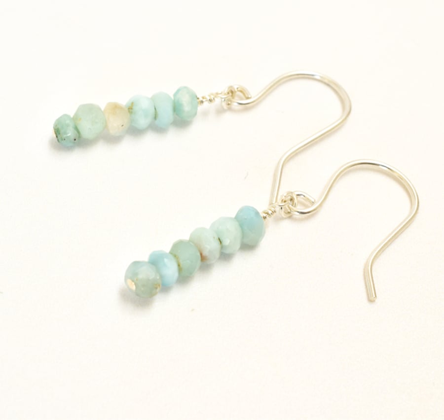 Minimalist Larimar and Sterling Silver Stacked Bar Earrings