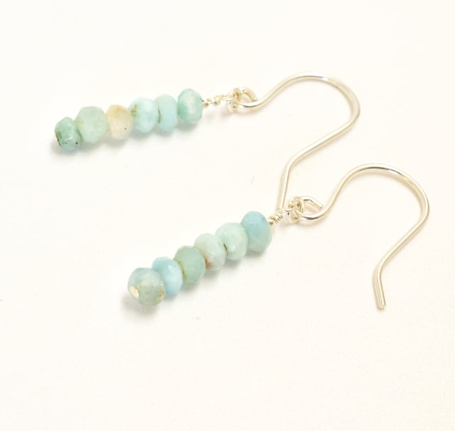 Minimalist Larimar and Sterling Silver Stacked Bar Earrings