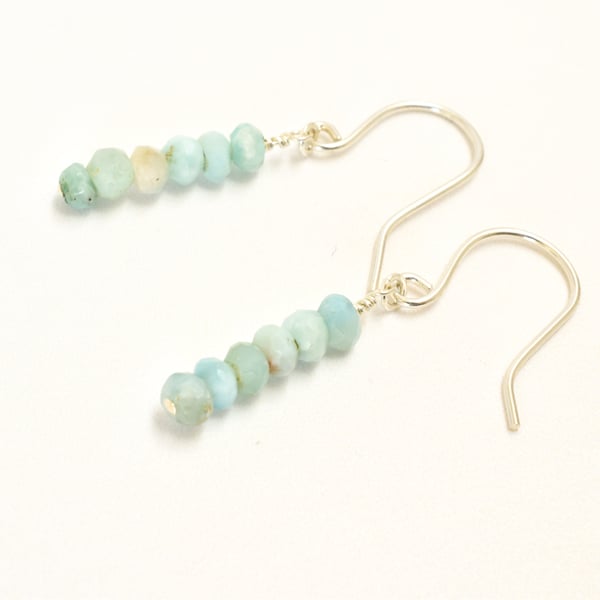 Minimalist Larimar and Sterling Silver Stacked Bar Earrings