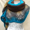 Unique Hand Knitted Crescent Lace Shawl 