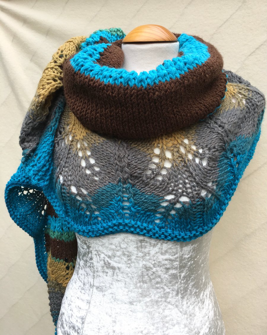 Unique Hand Knitted Crescent Lace Shawl 