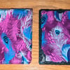 Peacock Feather Design Purple Pink Blue Slate Coaster