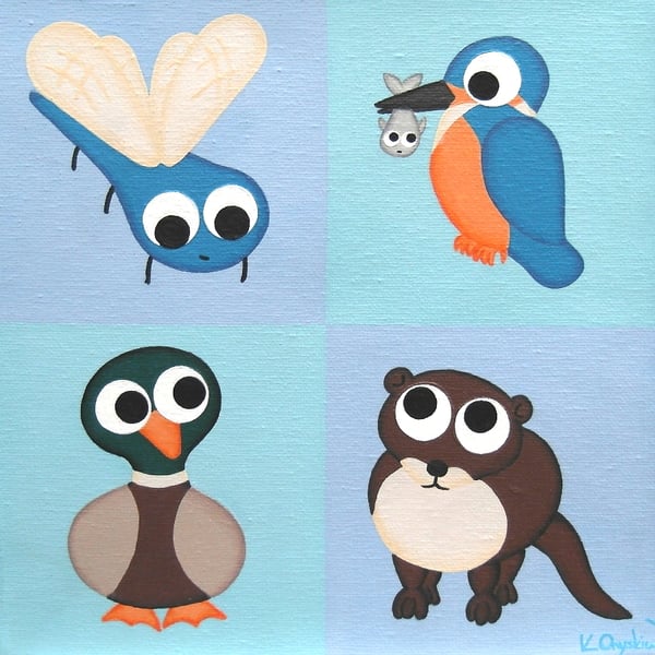 Nursery Art of British Wildlife - original painting of cute water animals
